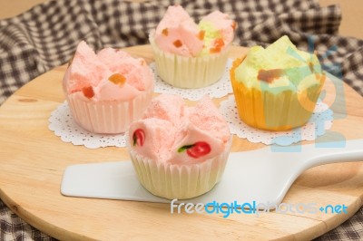 Cotton Wool Cake. Thai Dessert (steam Cup Cake) Stock Photo