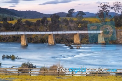 Country Bridge And River In Tasmania Stock Photo