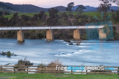 Country Bridge And River In Tasmania Stock Photo