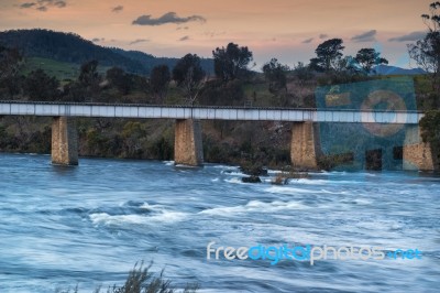 Country Bridge And River In Tasmania Stock Photo