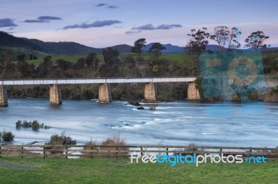 Country Bridge And River In Tasmania Stock Photo