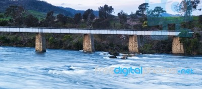 Country Bridge And River In Tasmania Stock Photo