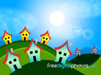 Country Houses Indicates Environment Homes 3d Illustration Stock Image