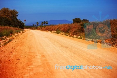 Country Road With The Blue Sky Stock Photo