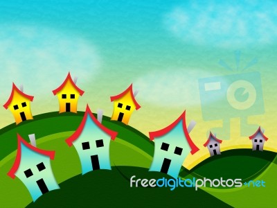 Countryside Houses Indicates Meadow Home And Environment Stock Image