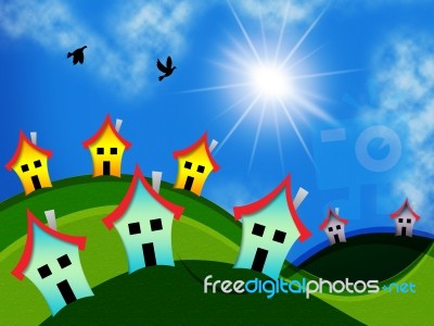 Countryside Houses Means Housing Environment And Meadow Stock Image