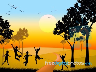 Countryside Kids Indicates Free Time And Outdoor Stock Image