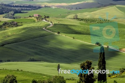 Countryside Of Val D'orcia Near Pienza Stock Photo