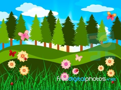 Countryside Trees Represents Woods Branches And Meadow Stock Image