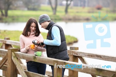 Couple Are Having A Hot Morning Coffee Stock Photo