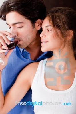 Couple Drinking Wine Stock Photo