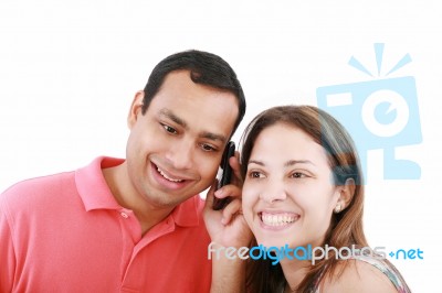 Couple Eavesdropping Stock Photo