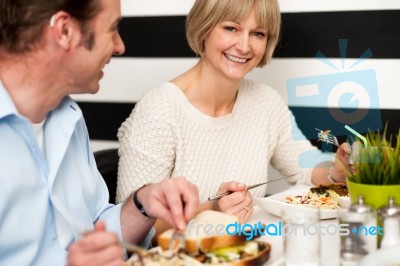 Couple Enjoying Vegetarian And Healthy Breakfast Stock Photo