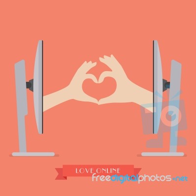 Couple Hands Making Up Heart Shape From Two Computer Stock Image