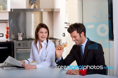 Couple Having Breakfast Stock Photo