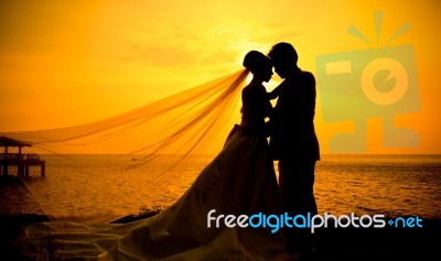 Couple In Love At Sunset  Stock Photo