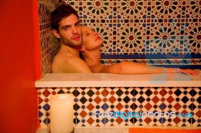 Couple In The Bathtub Stock Photo