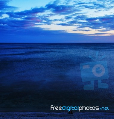 Couple Meeting Sunset Ocean Painting Background Backdrop Stock Photo