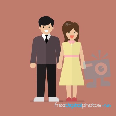 Couple Of Young People In Flat Style Stock Image