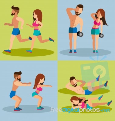 Couple Running And Weight Training Basic Stock Image