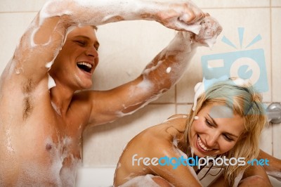 Couple Sharing A Bath Stock Photo