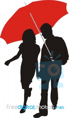 Couple Under The Umbrella Stock Image