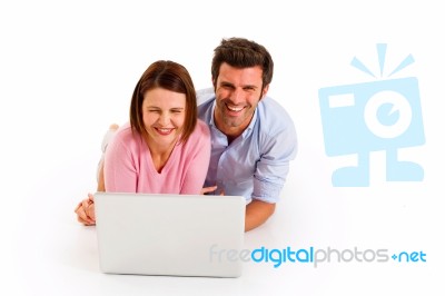 Couple With Computer Laptop Stock Photo