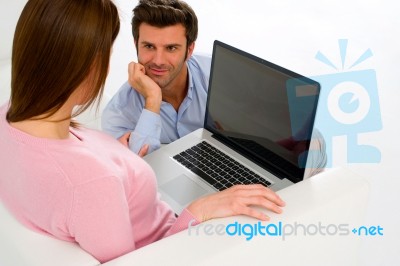 Couple With Laptop Stock Photo