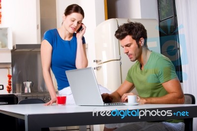 Couple Working In Computer Stock Photo