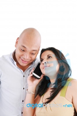 Couples Holding Smartphone Stock Photo