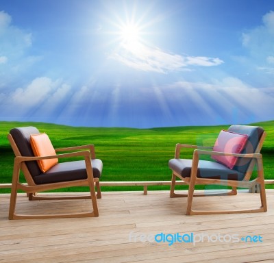 Couples Wood Chairs On Terrace Stock Photo