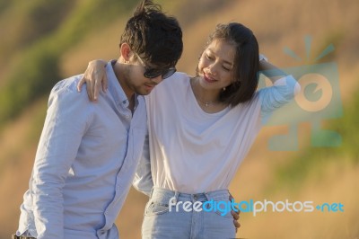 Couples Younger Asian Man And Woman Relaxing Time On Vacation Destination Traveling Stock Photo