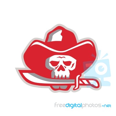 Cowboy Pirate Skull Biting Knife Retro Stock Image