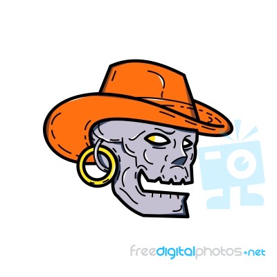 Cowboy Pirate Skull Mono Line Art Stock Image