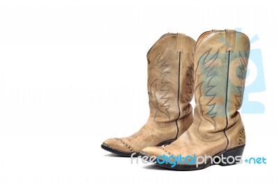 Cowboy's Boots From A Natural Leather Stock Photo