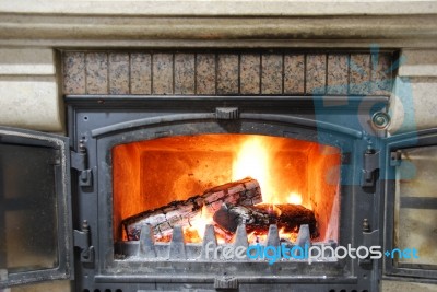 Cozy Home Fireplace Stock Photo