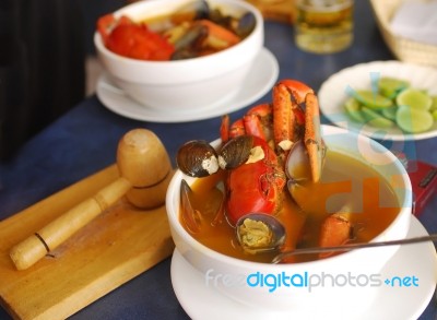 Crab Soup As It Is Served In Ecuador Stock Photo