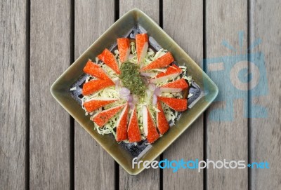 Crab Stick With Cabbage Salad Stock Photo