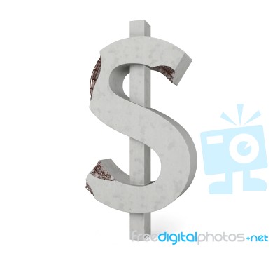 Cracked Concrete Dollar Sign Isolated On White Background Stock Image