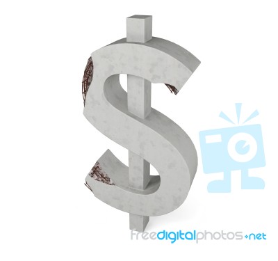 Cracked Concrete Dollar Sign Isolated On White Background Stock Image