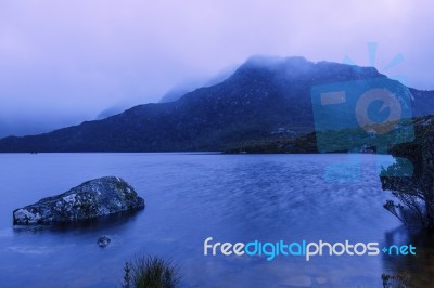 Cradle Mountain In Tasmania On A Cloudy Day Stock Photo