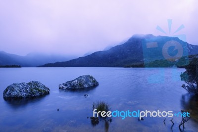 Cradle Mountain In Tasmania On A Cloudy Day Stock Photo