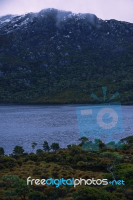 Cradle Mountain In Tasmania On A Cloudy Day Stock Photo