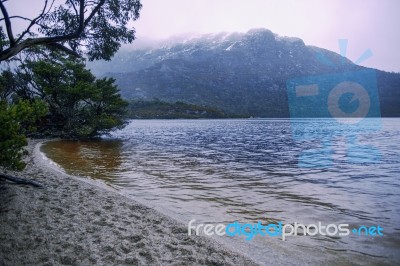 Cradle Mountain In Tasmania On A Cloudy Day Stock Photo