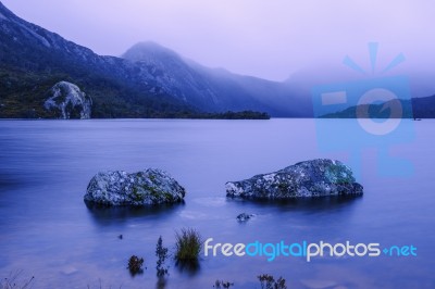 Cradle Mountain In Tasmania On A Cloudy Day Stock Photo