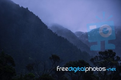 Cradle Mountain In Tasmania On A Cloudy Day Stock Photo