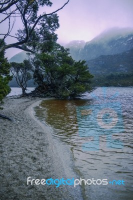 Cradle Mountain In Tasmania On A Cloudy Day Stock Photo