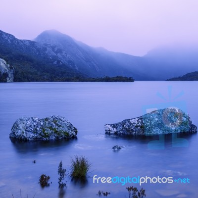 Cradle Mountain In Tasmania On A Cloudy Day Stock Photo