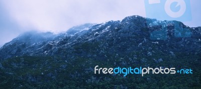 Cradle Mountain In Tasmania On A Cloudy Day Stock Photo