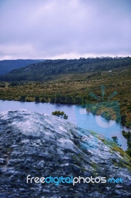 Cradle Mountain In Tasmania On A Cloudy Day Stock Photo